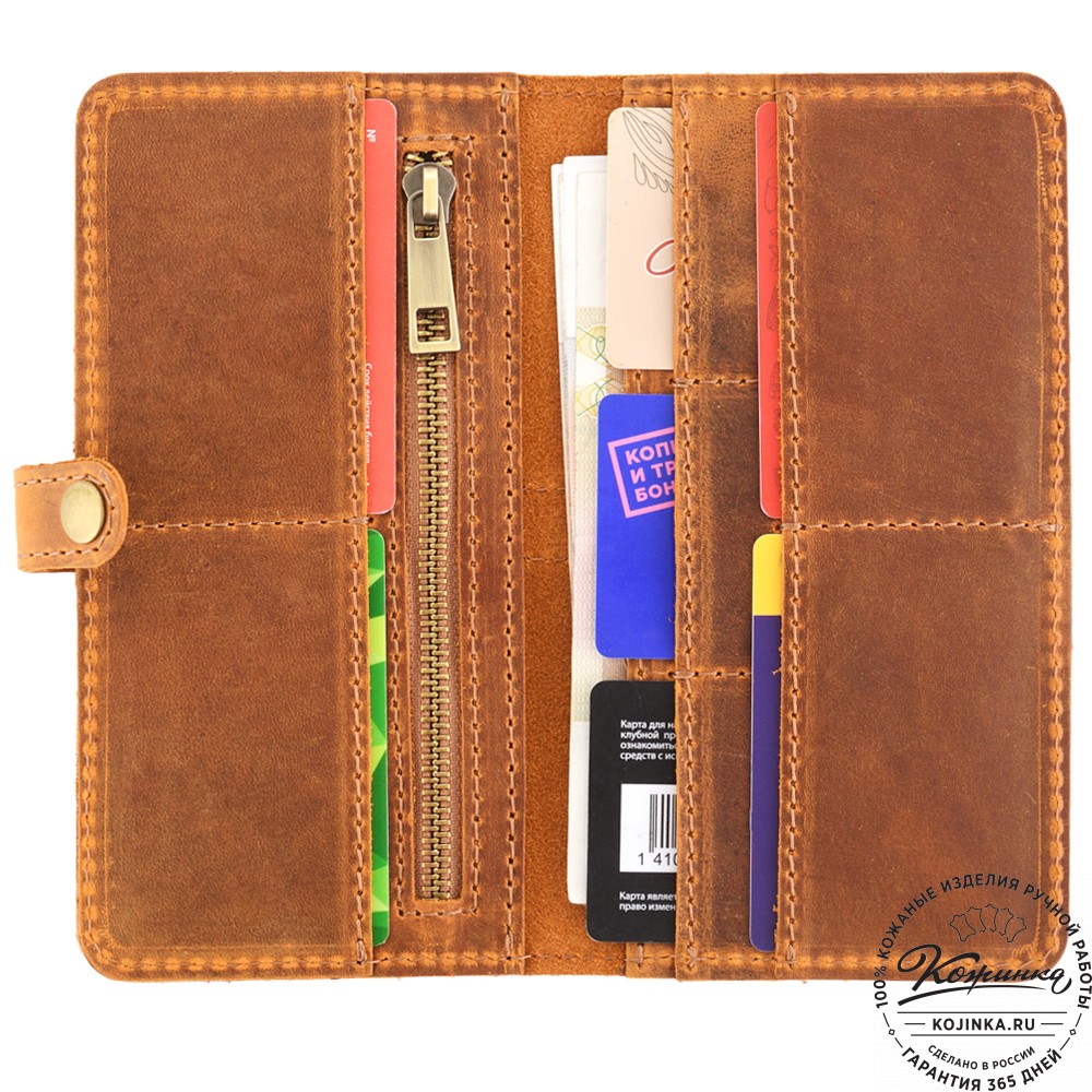  Кожаное портмоне на кнопке Тревис (рыжий крейзи) 